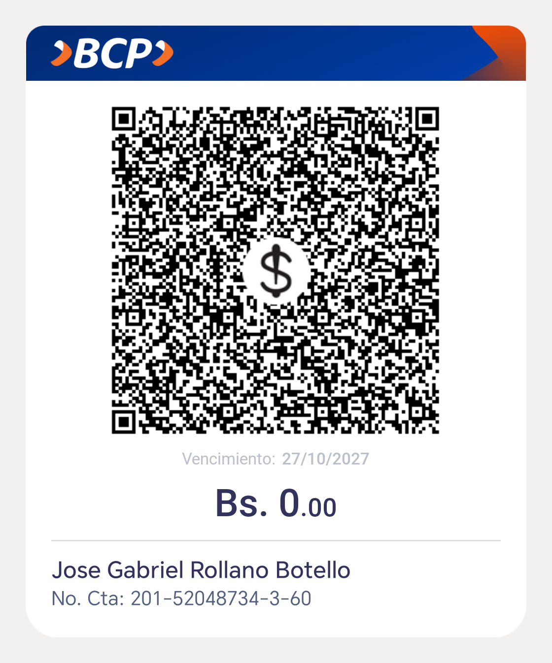 Código QR de pago original del BCP para Gabriel Store